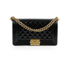 Chanel Old Medium Boy Bag Black Patent