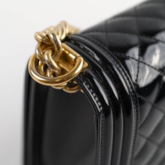 Chanel Old Medium Boy Bag Black Patent