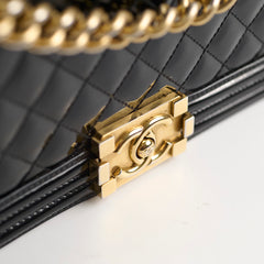 Chanel Old Medium Boy Bag Black Patent