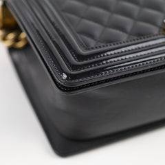 Chanel Old Medium Boy Bag Black Patent