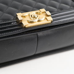 Chanel Old Medium Boy Bag Black Patent