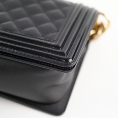 Chanel Old Medium Boy Bag Black Patent