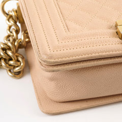 Chanel Small Boy Bag Caviar Beige