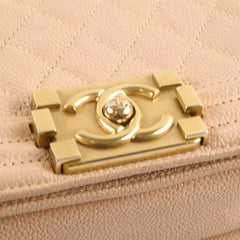 Chanel Small Boy Bag Caviar Beige