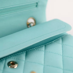 Chanel Small Classic Double Flap Bag Caviar Tiffany Blue 2019