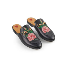 Gucci Princetown Rose Embroidered Leather Black 38