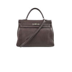 Hermes Kelly 35 Clemence Chocolate Square O Stamp