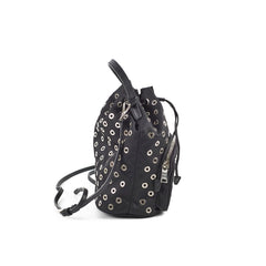 Prada Tessuto Nylon Saffiano Grommets Mini Bucket Crossbody Black