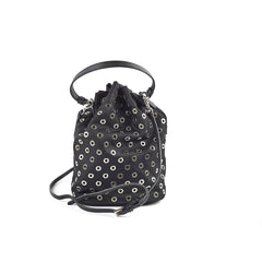 Prada Tessuto Nylon Saffiano Grommets Mini Bucket Crossbody Black