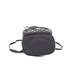 Prada Tessuto Nylon Saffiano Grommets Mini Bucket Crossbody Black