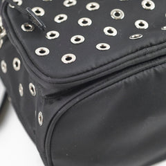 Prada Tessuto Nylon Saffiano Grommets Mini Bucket Crossbody Black