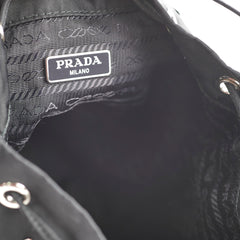 Prada Tessuto Nylon Saffiano Grommets Mini Bucket Crossbody Black