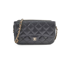 Chanel Double Side Phone Holder Caviar Cossbody Bag Black Microchipped