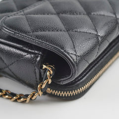 Chanel Double Side Phone Holder Caviar Cossbody Bag Black Microchipped