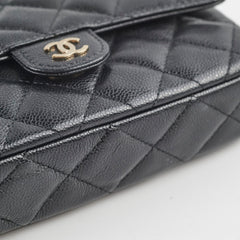 Chanel Double Side Phone Holder Caviar Cossbody Bag Black Microchipped