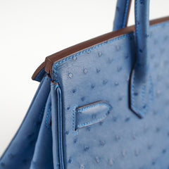 Hermes Birkin Ostrich 30 Blue R Stamp