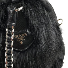 Prada Fur Nylon Shoulder Bag Black