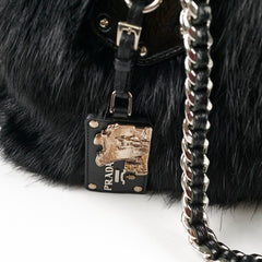 Prada Fur Nylon Shoulder Bag Black