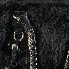 Prada Fur Nylon Shoulder Bag Black