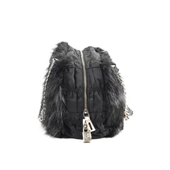 Prada Fur Nylon Shoulder Bag Black