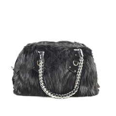 Prada Fur Nylon Shoulder Bag Black