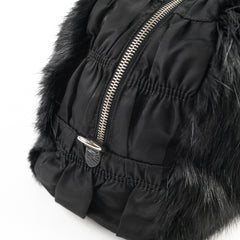 Prada Fur Nylon Shoulder Bag Black