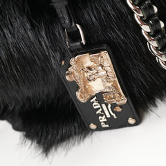 Prada Fur Nylon Shoulder Bag Black