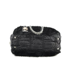 Prada Fur Nylon Shoulder Bag Black