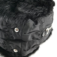 Prada Fur Nylon Shoulder Bag Black