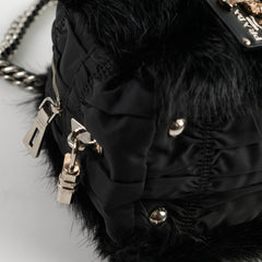 Prada Fur Nylon Shoulder Bag Black