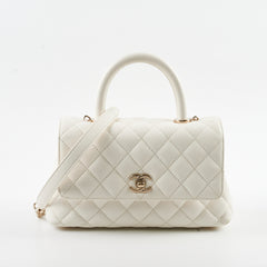 Chanel Small Coco Handle Caviar White GHW