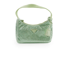 Prada Mint Green Satin Mini Crystal Studded Re-Edition 2000 Shoulder Bag