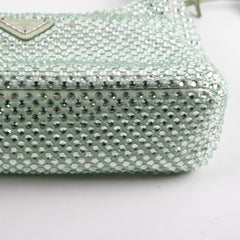 Prada Mint Green Satin Mini Crystal Studded Re-Edition 2000 Shoulder Bag