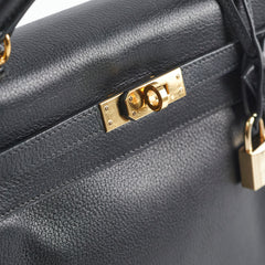 Hermes Kelly 25 Noir Square J Stamp Evergrain Black