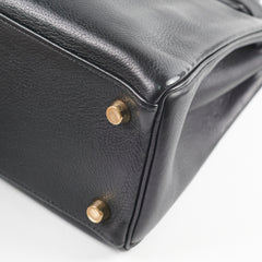 Hermes Kelly 25 Noir Square J Stamp Evergrain Black