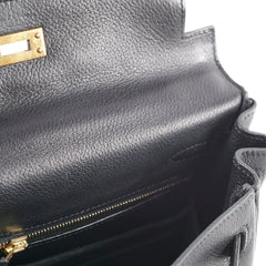 Hermes Kelly 25 Noir Square J Stamp Evergrain Black