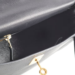 Hermes Kelly 25 Noir Square J Stamp Evergrain Black