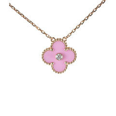 Van Cleef & Arpels Vintage Alhambra Pink Porcelain Sable Diamond Necklace 2015