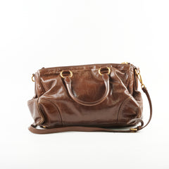 Prada Leather Top Handle / Crossbody Bag Tan Brown