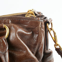 Prada Leather Top Handle / Crossbody Bag Tan Brown