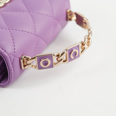 Chanel Detailed Top Handle Flap Mini Clutch with Chain Purple 32 Series