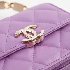 Chanel Detailed Top Handle Flap Mini Clutch with Chain Purple 32 Series