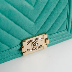 Chanel Chevron Caviar Turquoise Small Boy Bag