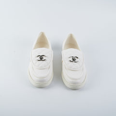 Chanel White 39.5 Logo Loafers