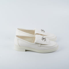 Chanel White 39.5 Logo Loafers