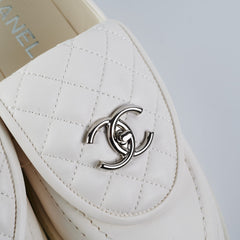 Chanel White 39.5 Logo Loafers