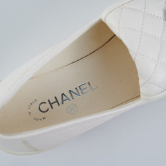 Chanel White 39.5 Logo Loafers