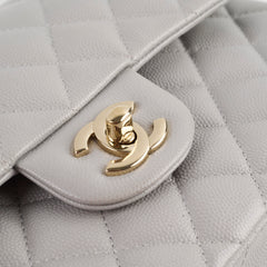 Chanel Small Caviar Double Classic Flap Dove Grey Microchipped