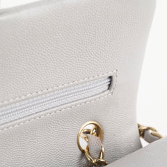 Chanel Small Caviar Double Classic Flap Dove Grey Microchipped