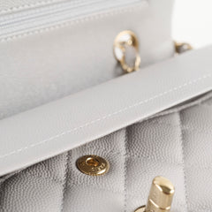 Chanel Small Caviar Double Classic Flap Dove Grey Microchipped